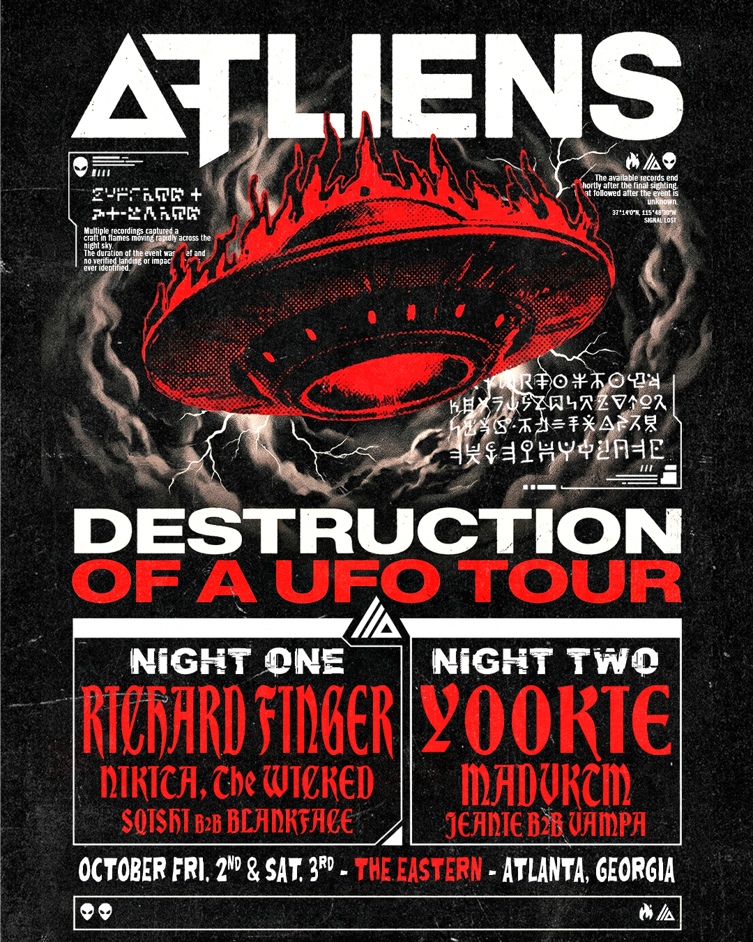 Flyer for ATLIENS - DESTRUCTION OF A UFO TOUR